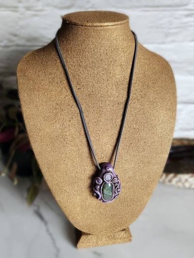 Alternate image for Labradorite and Rainbow Moonstone Polymer Clay Pendant