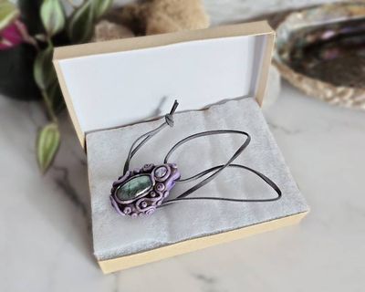 Alternate image for Labradorite and Rainbow Moonstone Polymer Clay Pendant