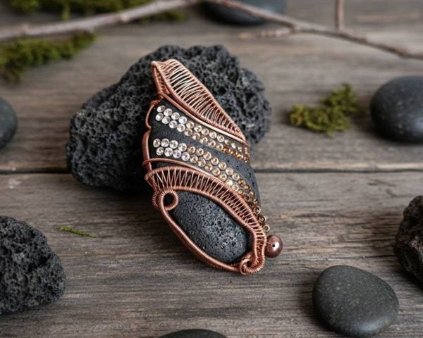 Alternate image for Paved Lava Rock Copper Wire Wrapped Pendant
