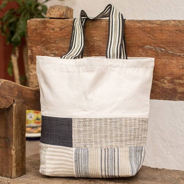 Alternate image for Eco-Friendly Tote Bag with Upcycled Patchwork Accents Eco-Friendly Patchwork