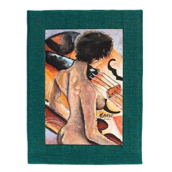 Alternate image for Stretched Expressionist Painting of Nude Woman and Violin Woman with Violin