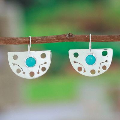 Primary image for Modern Openwork Taxco 925 Silver Turquoise Drop Earrings Fan Spectacle