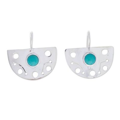 Alternate image for Modern Openwork Taxco 925 Silver Turquoise Drop Earrings Fan Spectacle