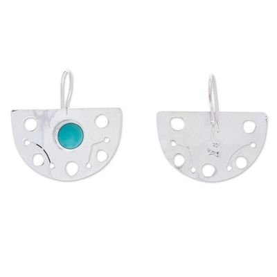 Alternate image for Modern Openwork Taxco 925 Silver Turquoise Drop Earrings Fan Spectacle