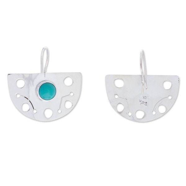 Alternate image for Modern Openwork Taxco 925 Silver Turquoise Drop Earrings Fan Spectacle