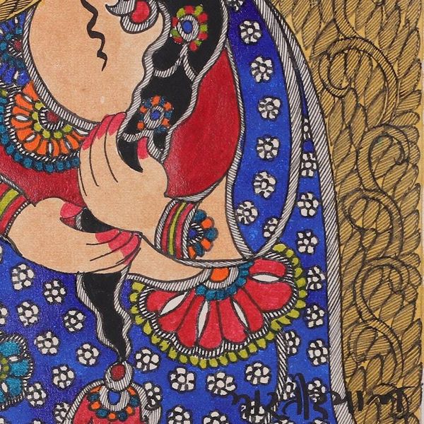 Alternate image for Madhubani Painting of Indian Princess Looking in the Mirror Adorable Princess