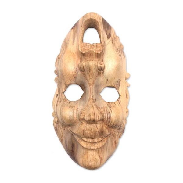 Alternate image for Whimsical Hibiscus Wood Wall Mask Crafted in Indonesia Two Faces