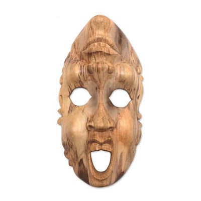 Alternate image for Whimsical Hibiscus Wood Wall Mask Crafted in Indonesia Two Faces