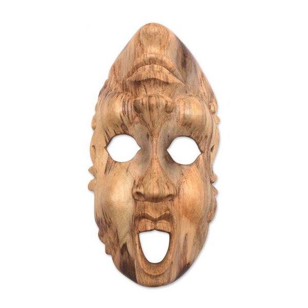 Alternate image for Whimsical Hibiscus Wood Wall Mask Crafted in Indonesia Two Faces