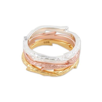 Alternate image for Polished Multi-Metal Leafy Stacking Band Rings Set of 3 Leafy Triumph