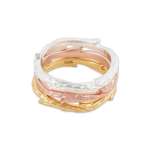 Alternate image for Polished Multi-Metal Leafy Stacking Band Rings Set of 3 Leafy Triumph