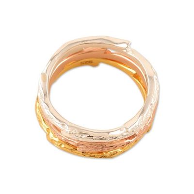 Alternate image for Polished Multi-Metal Leafy Stacking Band Rings Set of 3 Leafy Triumph
