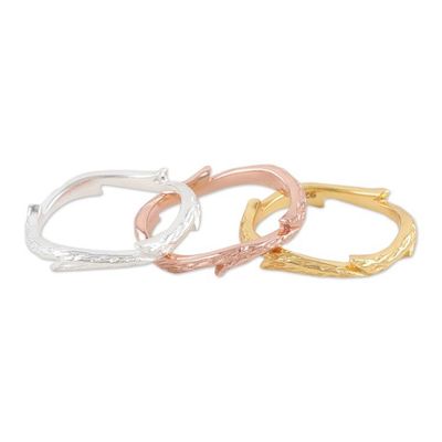 Alternate image for Polished Multi-Metal Leafy Stacking Band Rings Set of 3 Leafy Triumph