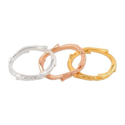 Alternate image for Polished Multi-Metal Leafy Stacking Band Rings Set of 3 Leafy Triumph