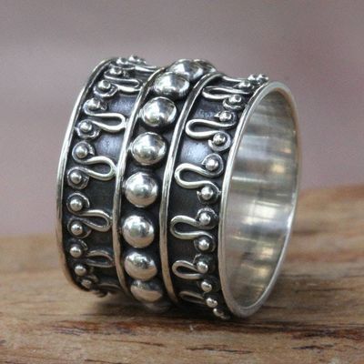 Primary image for Balinese Handcrafted Wide Silver Band Ring Moon Journey