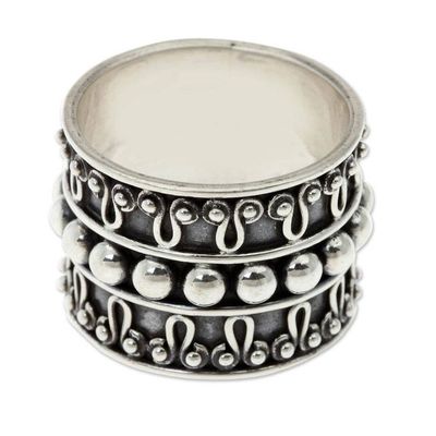 Alternate image for Balinese Handcrafted Wide Silver Band Ring Moon Journey