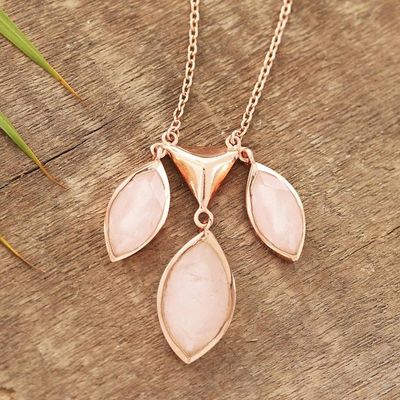 Primary image for Rose Gold Plated Rose Quartz Pendant Necklace from India Rosy Princess