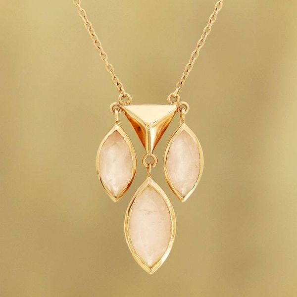 Alternate image for Rose Gold Plated Rose Quartz Pendant Necklace from India Rosy Princess