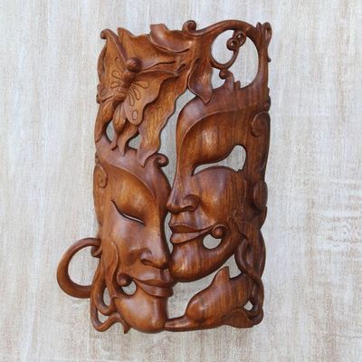 Primary image for Hand Crafted Balinese Suar Wood Wall Mask Natures Romance