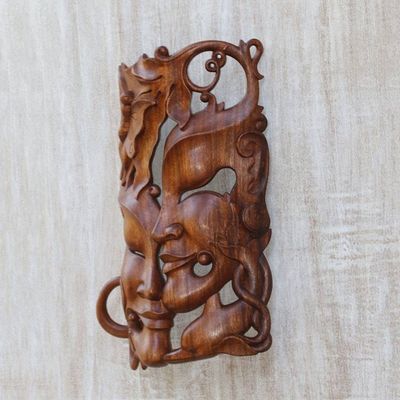 Alternate image for Hand Crafted Balinese Suar Wood Wall Mask Natures Romance