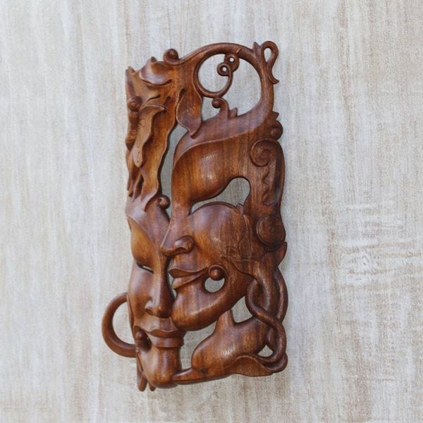 Alternate image for Hand Crafted Balinese Suar Wood Wall Mask Natures Romance