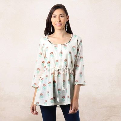 Primary image for Floral Printed Cotton Blouse from India Lovely Florals