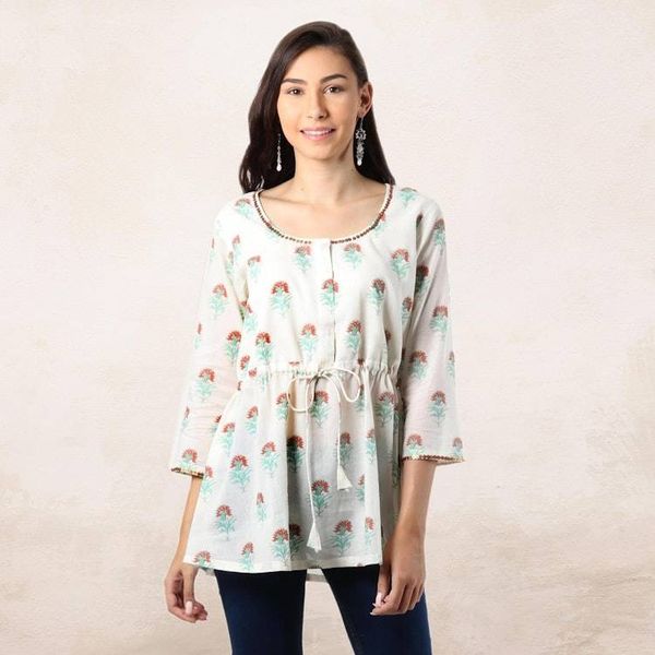 Alternate image for Floral Printed Cotton Blouse from India Lovely Florals