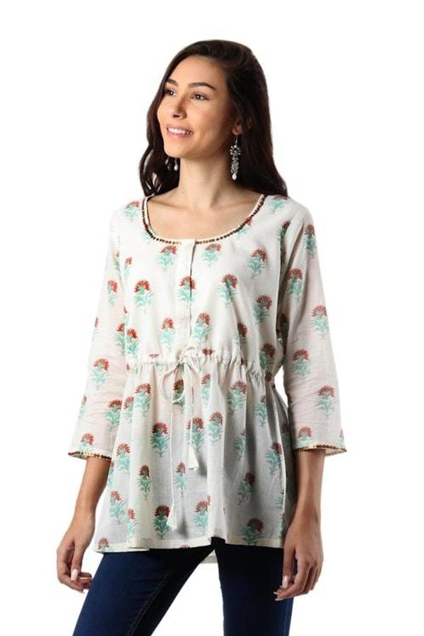 Alternate image for Floral Printed Cotton Blouse from India Lovely Florals