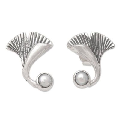 Primary image for Sterling Silver Mushroom Button Earrings with Grey Pearls Pearly Mushroom