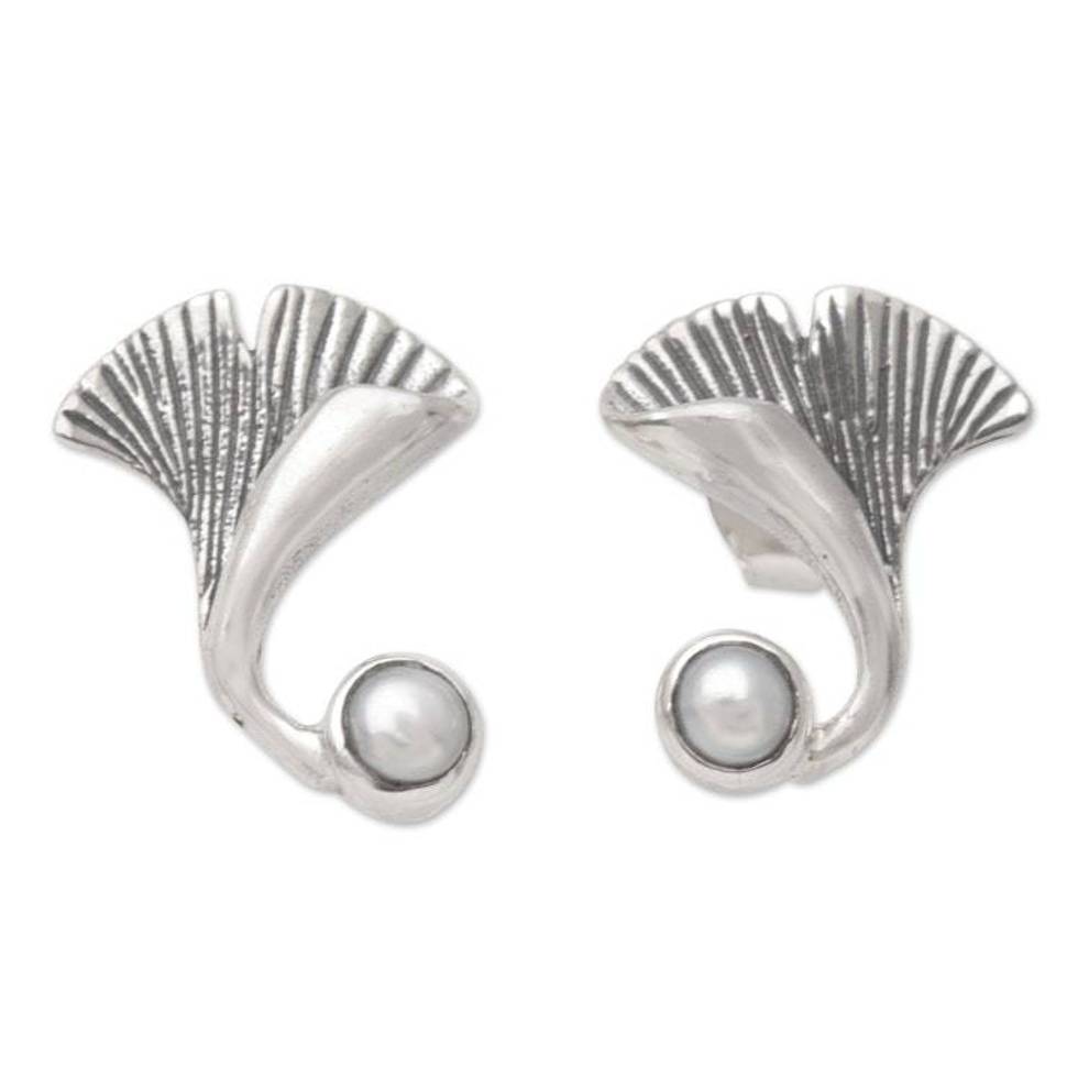 Sterling Silver Mushroom Button Earrings with Grey Pearls 'Pearly Mushroom'