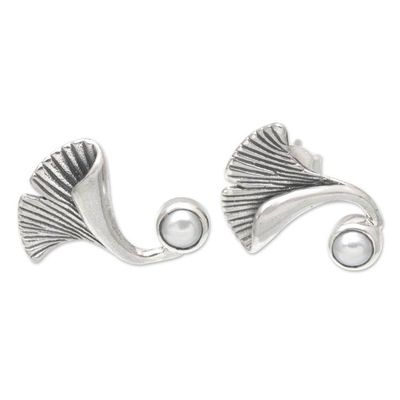Alternate image for Sterling Silver Mushroom Button Earrings with Grey Pearls Pearly Mushroom