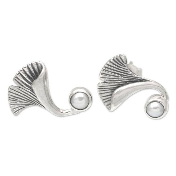 Alternate image for Sterling Silver Mushroom Button Earrings with Grey Pearls Pearly Mushroom