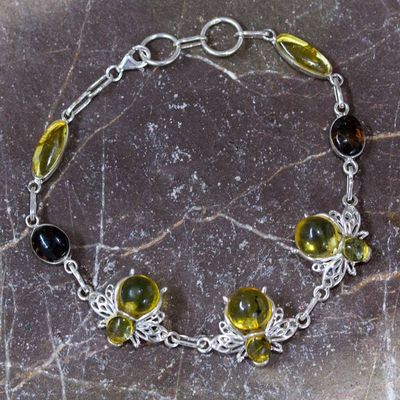 Primary image for 925 Silver Amber Bee Station Bracelet with Openwork Accents Bubbly Bee