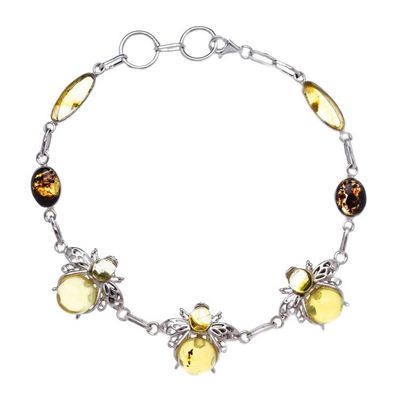 Alternate image for 925 Silver Amber Bee Station Bracelet with Openwork Accents Bubbly Bee