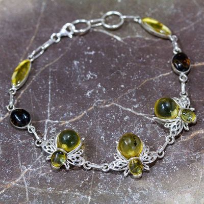 Alternate image for 925 Silver Amber Bee Station Bracelet with Openwork Accents Bubbly Bee