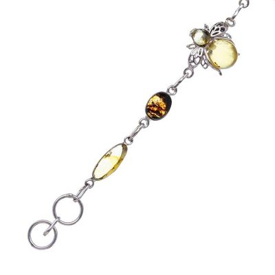 Alternate image for 925 Silver Amber Bee Station Bracelet with Openwork Accents Bubbly Bee