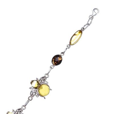 Alternate image for 925 Silver Amber Bee Station Bracelet with Openwork Accents Bubbly Bee