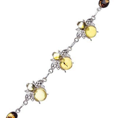 Alternate image for 925 Silver Amber Bee Station Bracelet with Openwork Accents Bubbly Bee