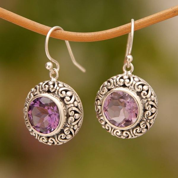 Alternate image for Amethyst and Sterling Silver Dangle Earrings from Bali Swirling Dew