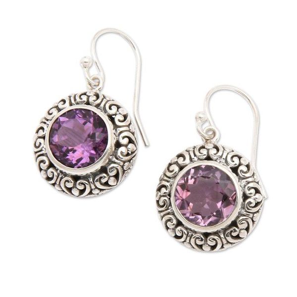 Alternate image for Amethyst and Sterling Silver Dangle Earrings from Bali Swirling Dew