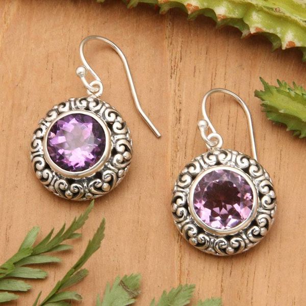 Alternate image for Amethyst and Sterling Silver Dangle Earrings from Bali Swirling Dew