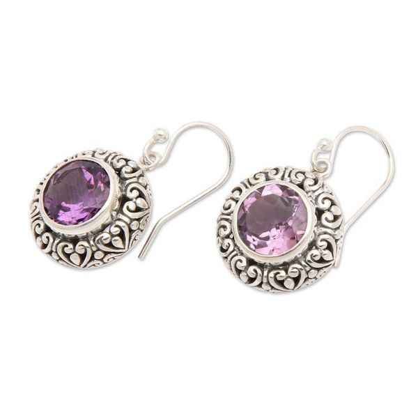 Alternate image for Amethyst and Sterling Silver Dangle Earrings from Bali Swirling Dew