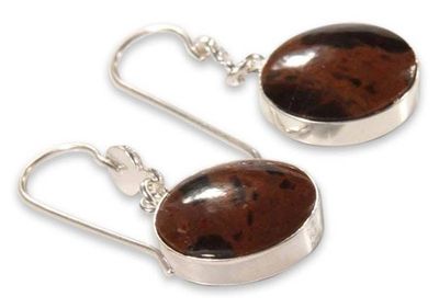 Alternate image for Sterling Silver and Obsidian Dangle Earrings Inca Moons