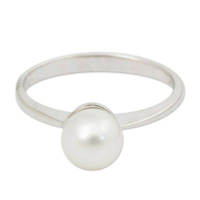 Alternate image for Modern Cultured Pearl and Silver Solitaire Ring Moondrop