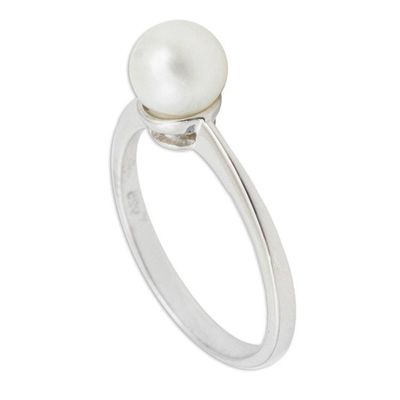 Alternate image for Modern Cultured Pearl and Silver Solitaire Ring Moondrop