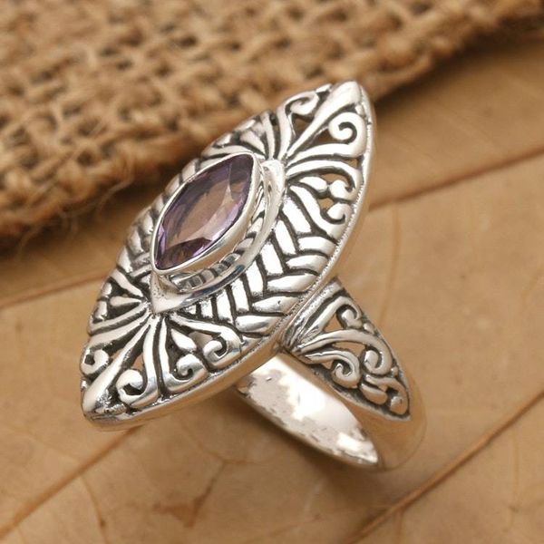 Alternate image for Classic Bean-Shaped Faceted Amethyst Cocktail Ring Bean of Wisdom