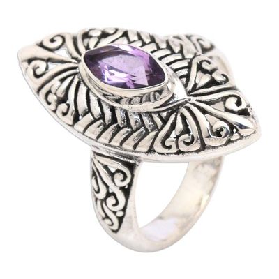 Alternate image for Classic Bean-Shaped Faceted Amethyst Cocktail Ring Bean of Wisdom