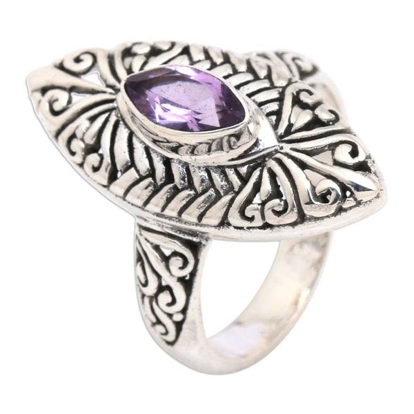Alternate image for Classic Bean-Shaped Faceted Amethyst Cocktail Ring Bean of Wisdom