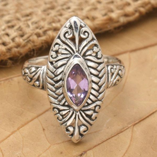 Alternate image for Classic Bean-Shaped Faceted Amethyst Cocktail Ring Bean of Wisdom