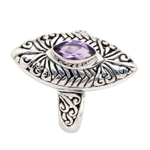 Alternate image for Classic Bean-Shaped Faceted Amethyst Cocktail Ring Bean of Wisdom